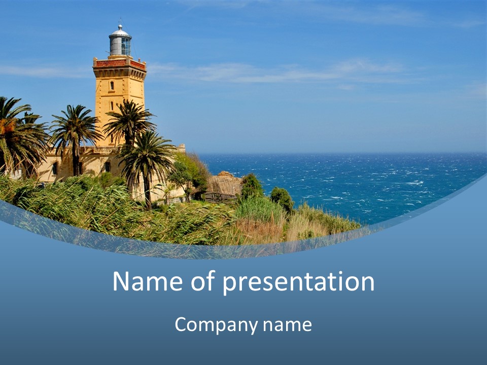 A Lighthouse On A Small Island With Palm Trees PowerPoint Template