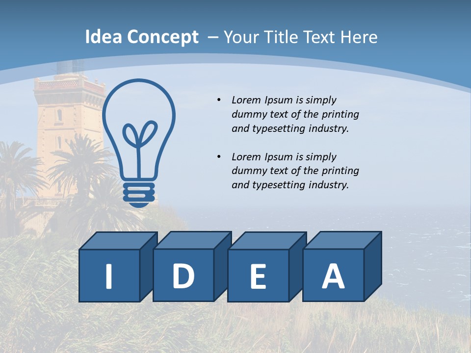 A Lighthouse On A Small Island With Palm Trees PowerPoint Template