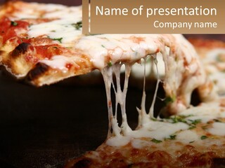 A Slice Of Pizza Being Lifted From A Pan PowerPoint Template