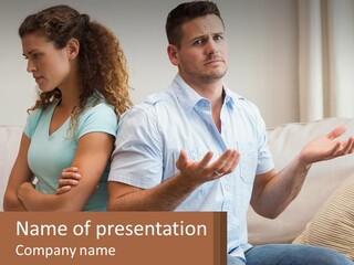 A Man And Woman Sitting On A Couch Talking PowerPoint Template