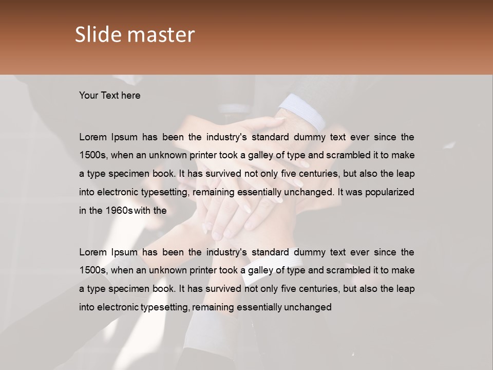 A Group Of Business People Stacking Their Hands Together PowerPoint Template