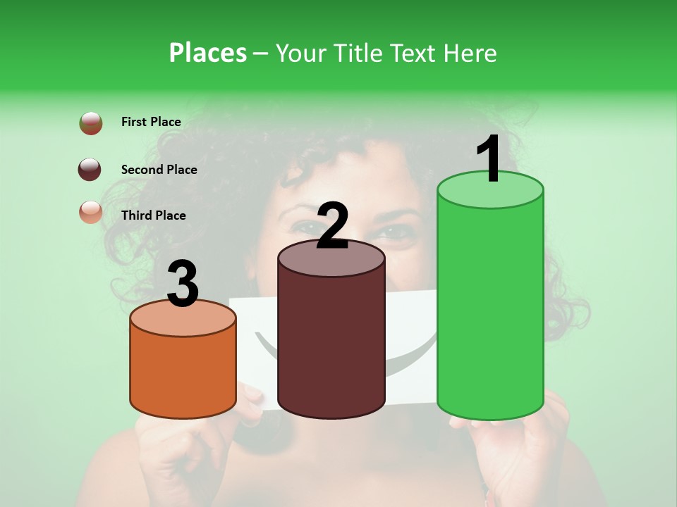 A Woman Holding A Card With A Smiley Face On It PowerPoint Template