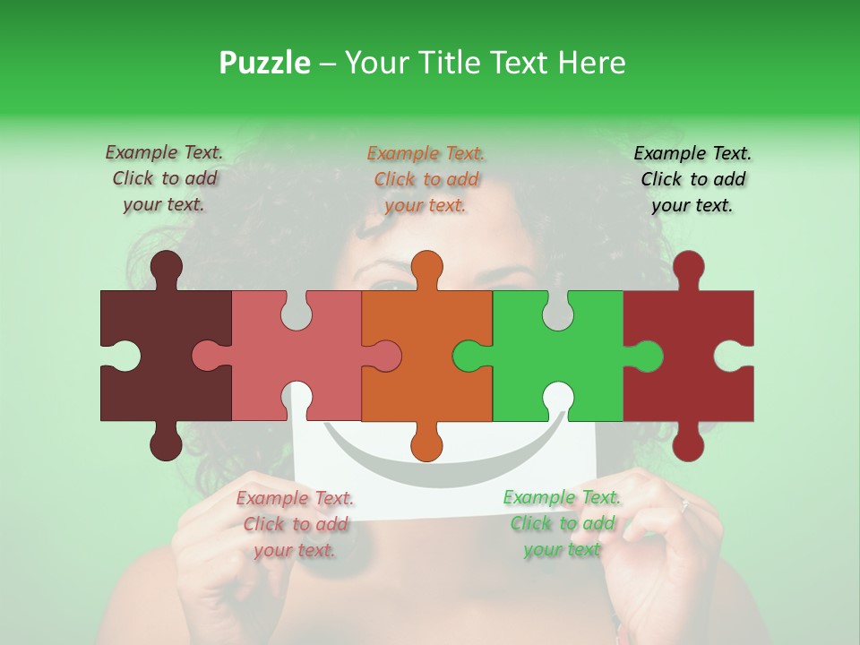 A Woman Holding A Card With A Smiley Face On It PowerPoint Template