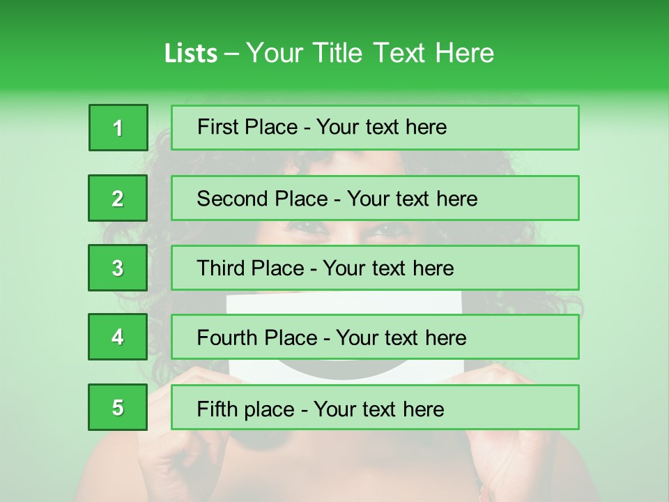A Woman Holding A Card With A Smiley Face On It PowerPoint Template