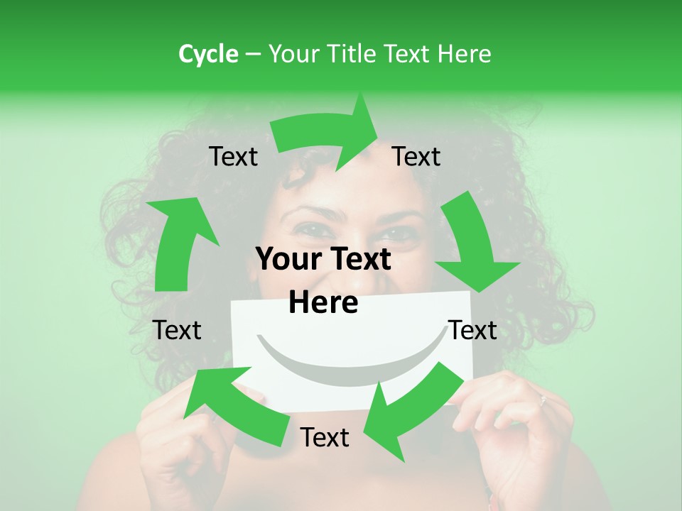 A Woman Holding A Card With A Smiley Face On It PowerPoint Template