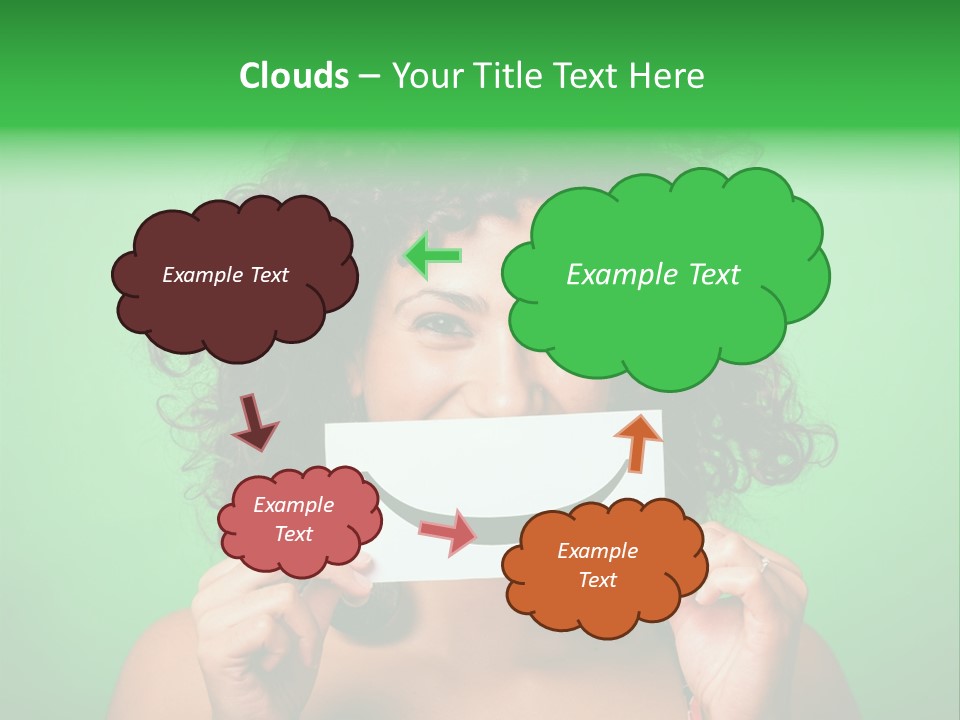 A Woman Holding A Card With A Smiley Face On It PowerPoint Template