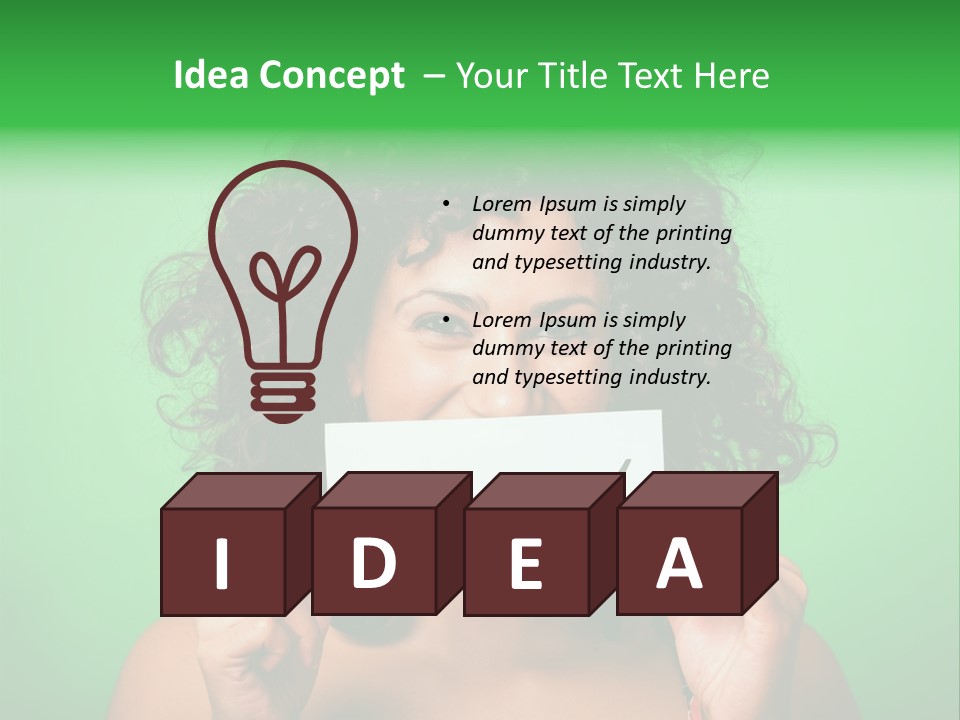 A Woman Holding A Card With A Smiley Face On It PowerPoint Template