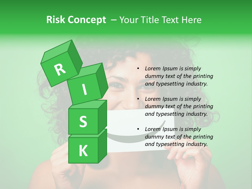 A Woman Holding A Card With A Smiley Face On It PowerPoint Template