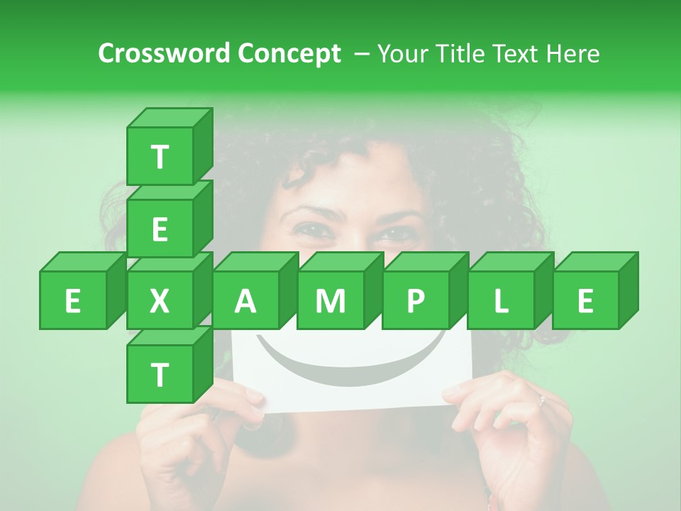 A Woman Holding A Card With A Smiley Face On It PowerPoint Template