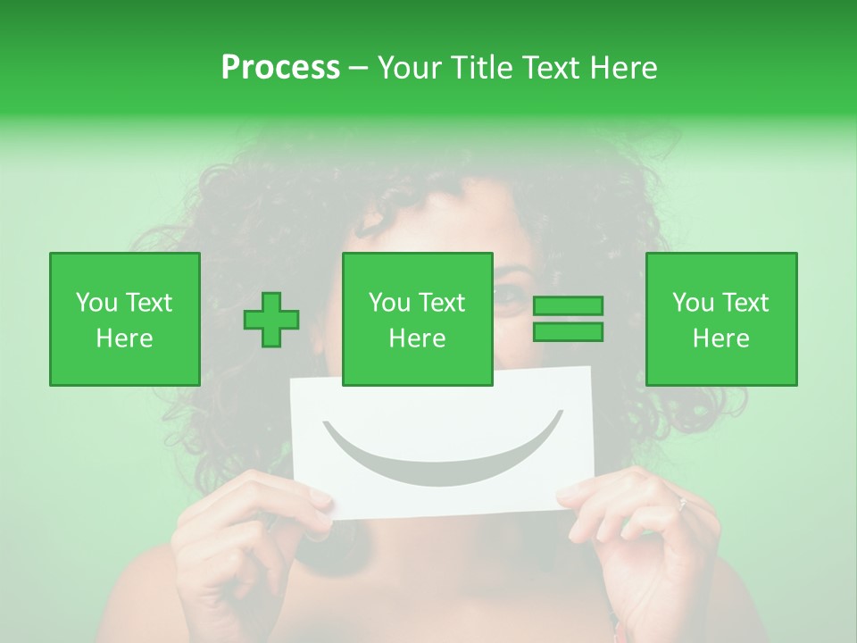 A Woman Holding A Card With A Smiley Face On It PowerPoint Template