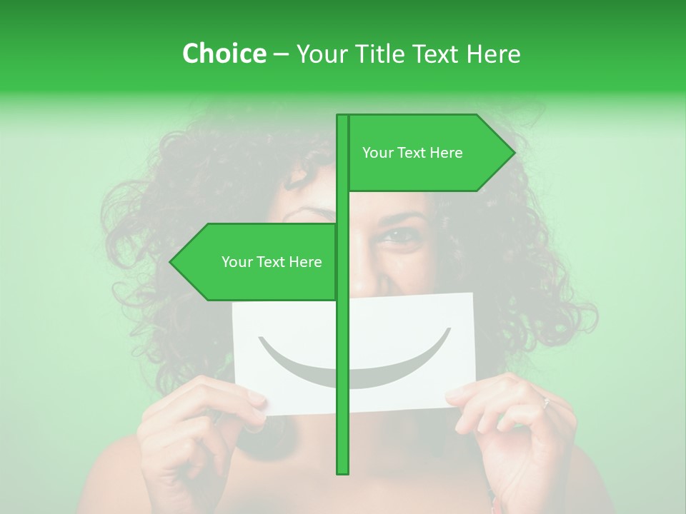 A Woman Holding A Card With A Smiley Face On It PowerPoint Template