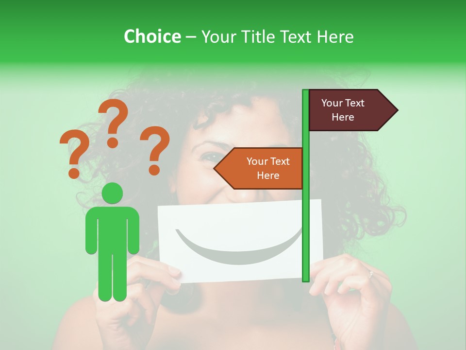 A Woman Holding A Card With A Smiley Face On It PowerPoint Template