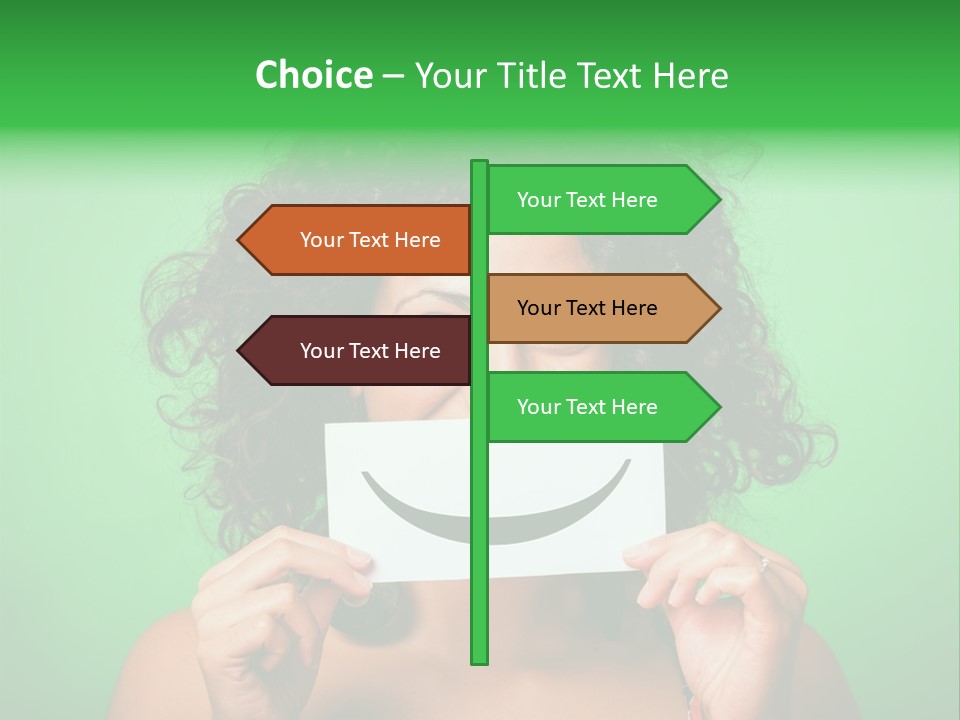 A Woman Holding A Card With A Smiley Face On It PowerPoint Template