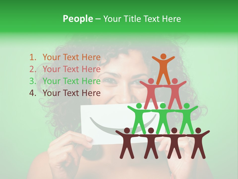A Woman Holding A Card With A Smiley Face On It PowerPoint Template