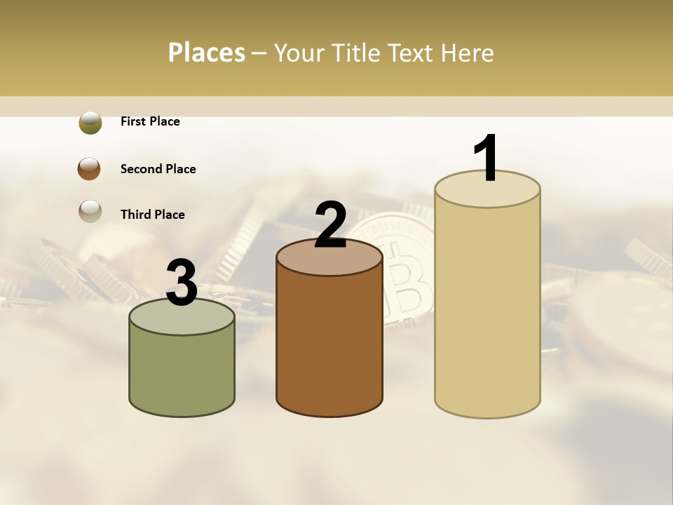 A Pile Of Gold Coins With A Bit Coin On Top PowerPoint Template