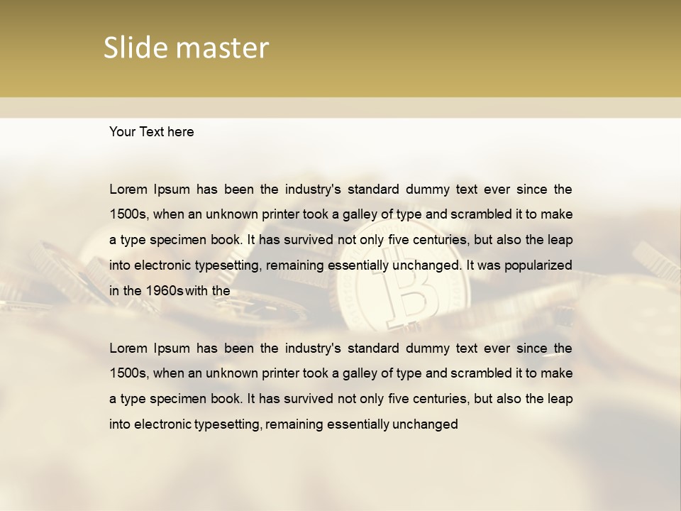 A Pile Of Gold Coins With A Bit Coin On Top PowerPoint Template