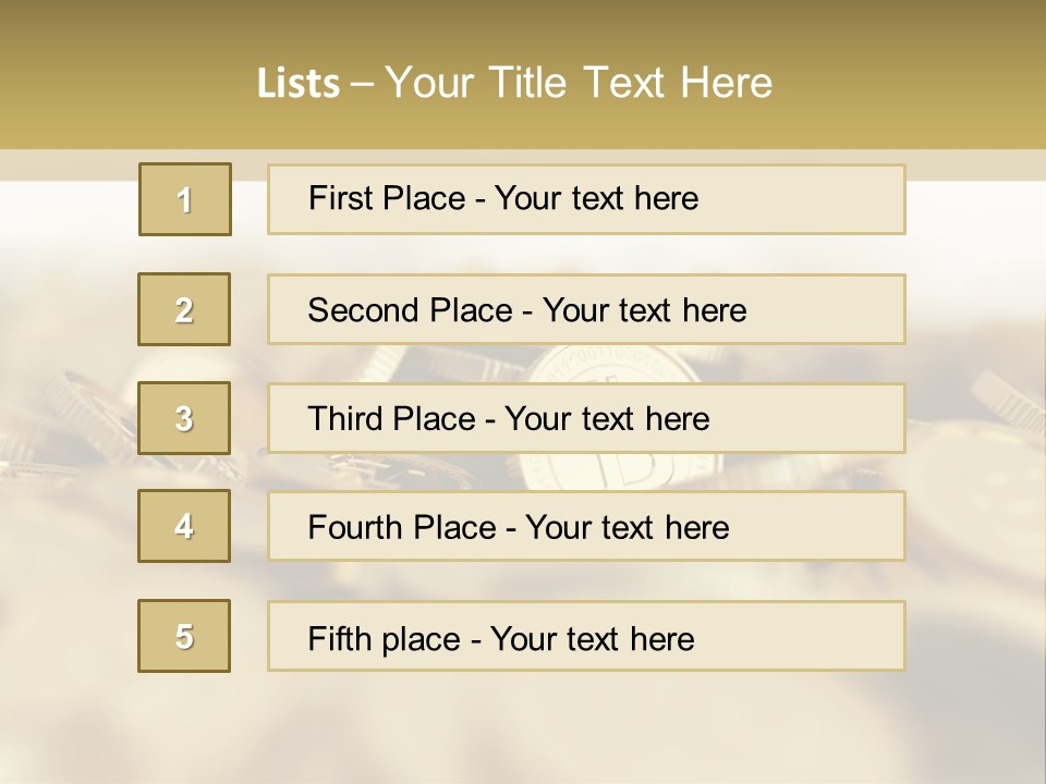 A Pile Of Gold Coins With A Bit Coin On Top PowerPoint Template