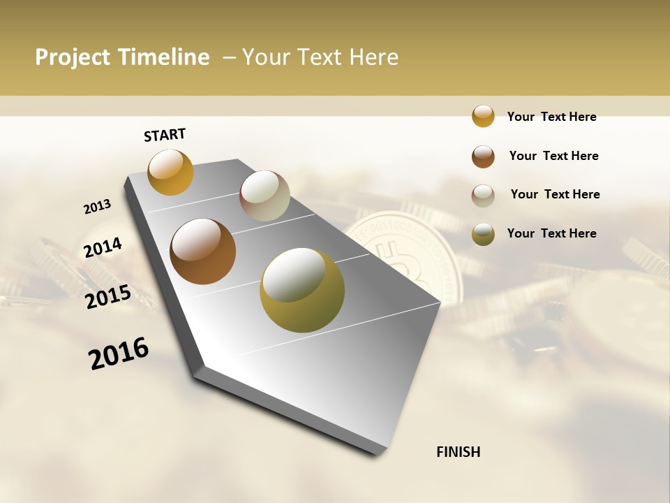 A Pile Of Gold Coins With A Bit Coin On Top PowerPoint Template