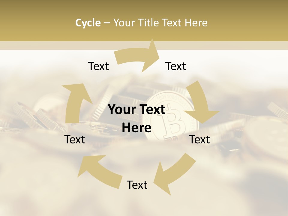 A Pile Of Gold Coins With A Bit Coin On Top PowerPoint Template