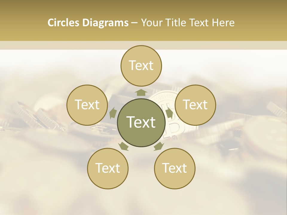 A Pile Of Gold Coins With A Bit Coin On Top PowerPoint Template