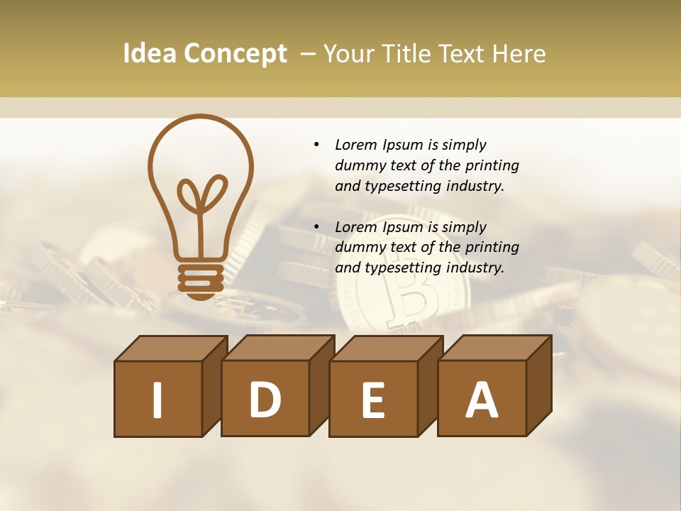 A Pile Of Gold Coins With A Bit Coin On Top PowerPoint Template