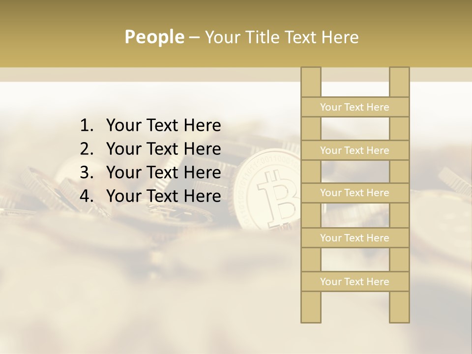 A Pile Of Gold Coins With A Bit Coin On Top PowerPoint Template