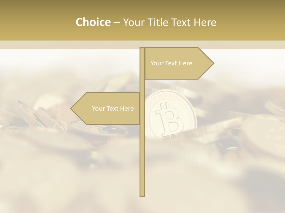 A Pile Of Gold Coins With A Bit Coin On Top PowerPoint Template