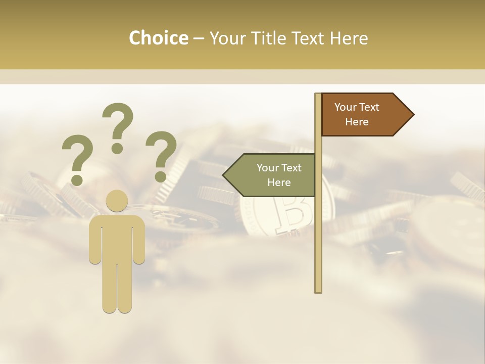 A Pile Of Gold Coins With A Bit Coin On Top PowerPoint Template