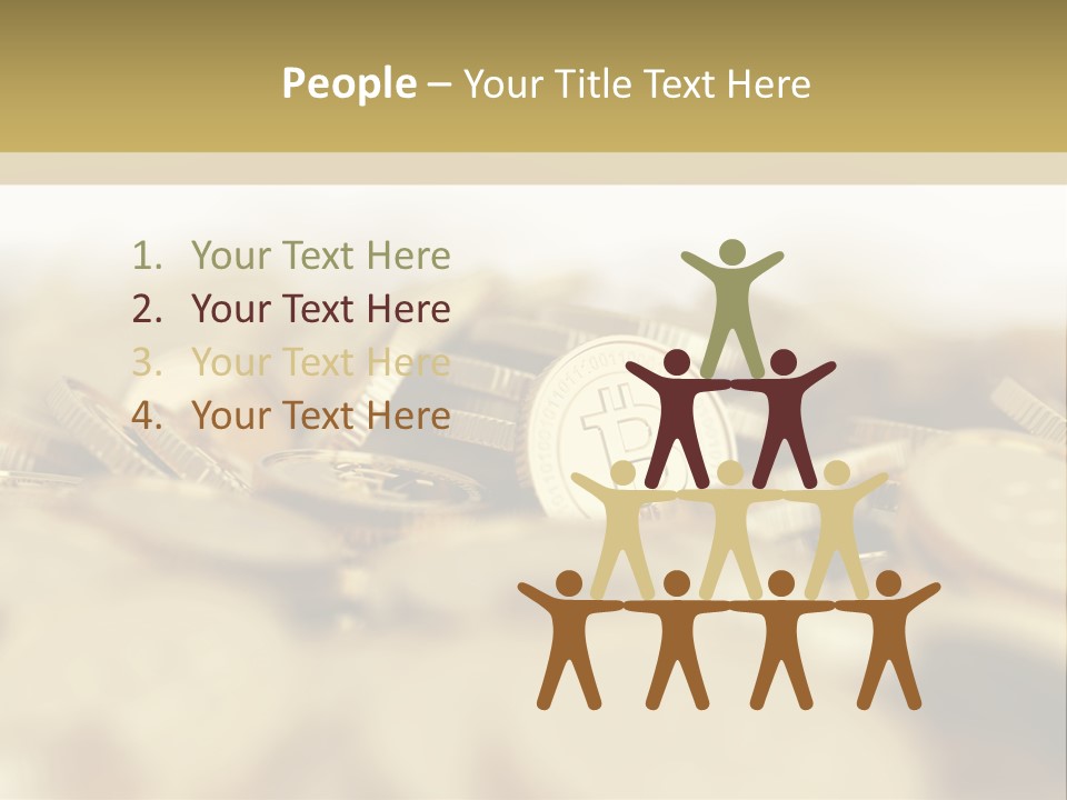 A Pile Of Gold Coins With A Bit Coin On Top PowerPoint Template