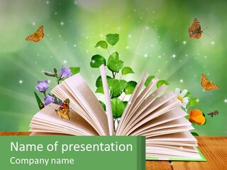 An Open Book With A Plant Growing Out Of It PowerPoint Template