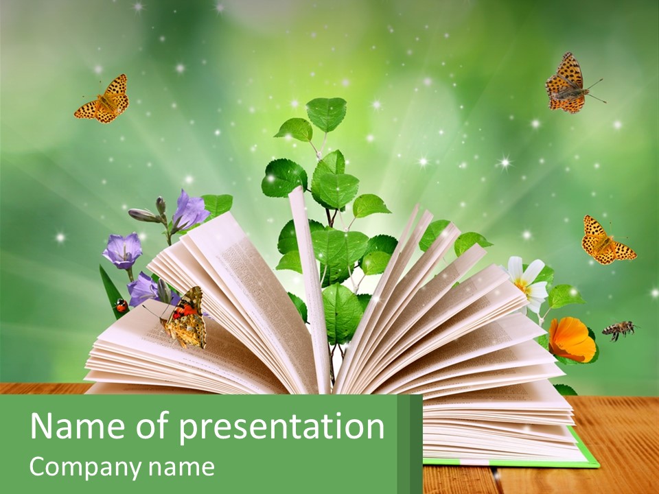 An Open Book With A Plant Growing Out Of It PowerPoint Template