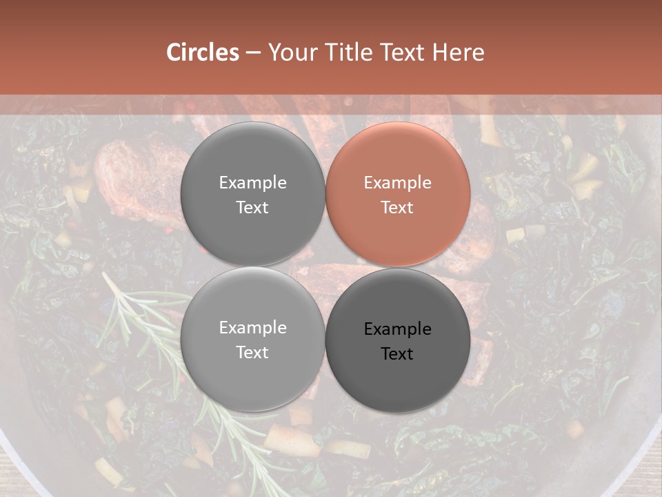 A Pan Filled With Meat And Greens On Top Of A Wooden Table PowerPoint Template