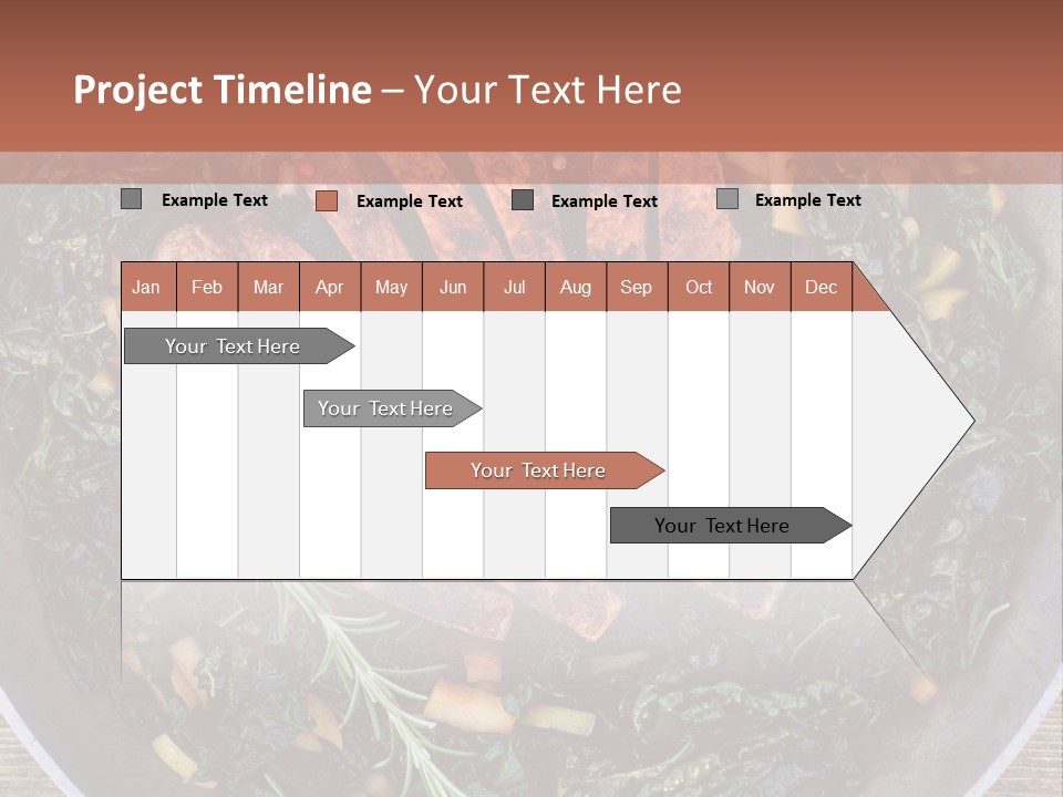 A Pan Filled With Meat And Greens On Top Of A Wooden Table PowerPoint Template