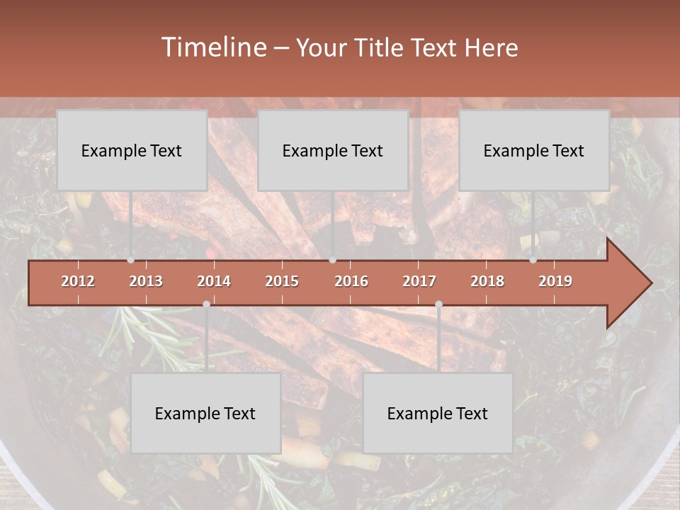 A Pan Filled With Meat And Greens On Top Of A Wooden Table PowerPoint Template