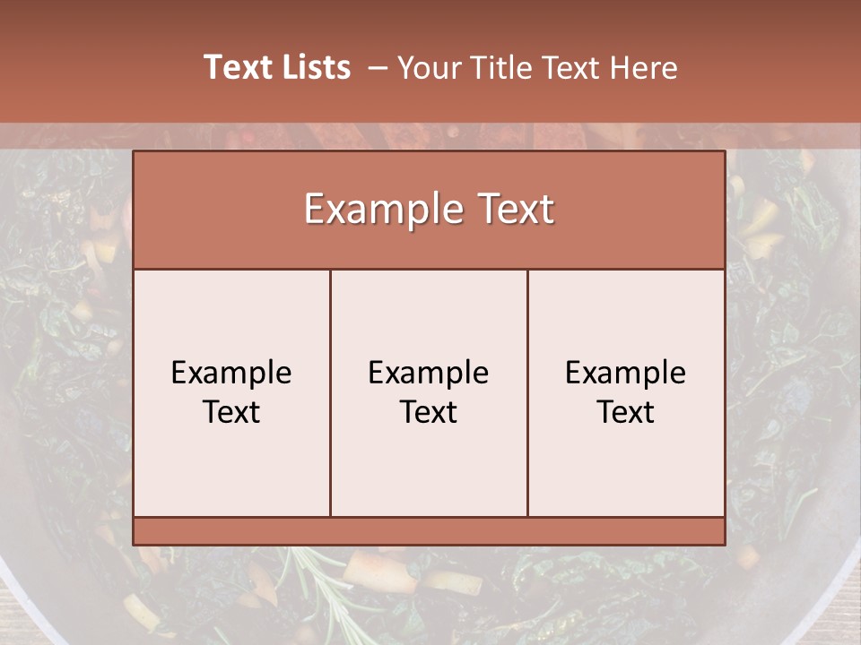 A Pan Filled With Meat And Greens On Top Of A Wooden Table PowerPoint Template