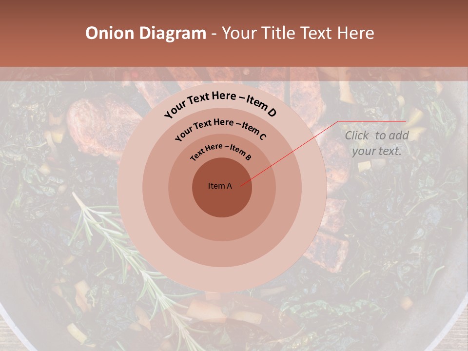 A Pan Filled With Meat And Greens On Top Of A Wooden Table PowerPoint Template