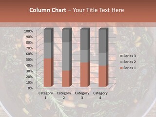 A Pan Filled With Meat And Greens On Top Of A Wooden Table PowerPoint Template