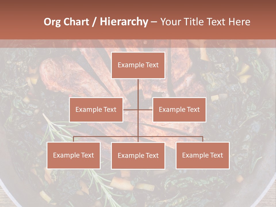 A Pan Filled With Meat And Greens On Top Of A Wooden Table PowerPoint Template
