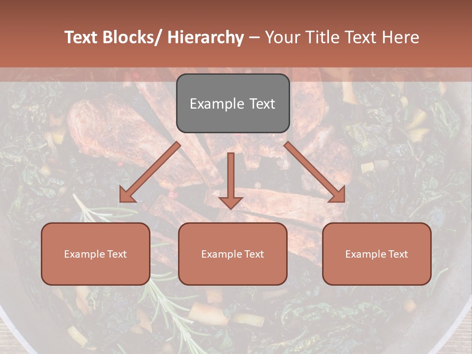 A Pan Filled With Meat And Greens On Top Of A Wooden Table PowerPoint Template