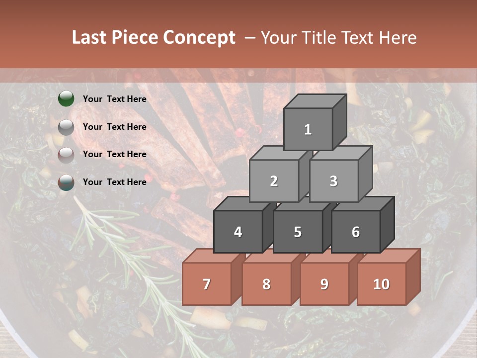 A Pan Filled With Meat And Greens On Top Of A Wooden Table PowerPoint Template