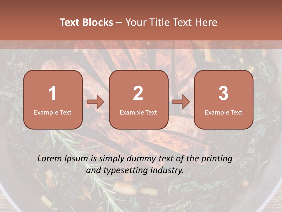 A Pan Filled With Meat And Greens On Top Of A Wooden Table PowerPoint Template