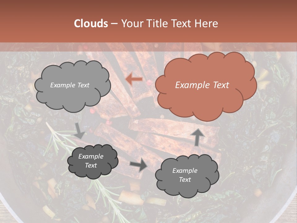 A Pan Filled With Meat And Greens On Top Of A Wooden Table PowerPoint Template