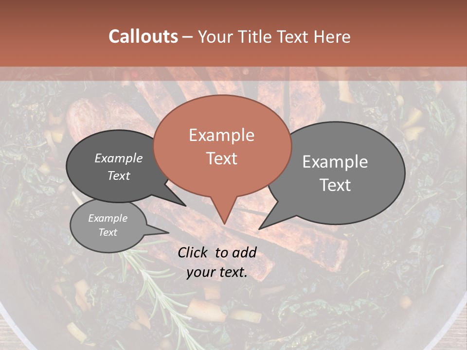 A Pan Filled With Meat And Greens On Top Of A Wooden Table PowerPoint Template