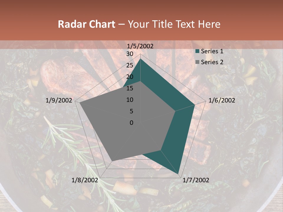 A Pan Filled With Meat And Greens On Top Of A Wooden Table PowerPoint Template