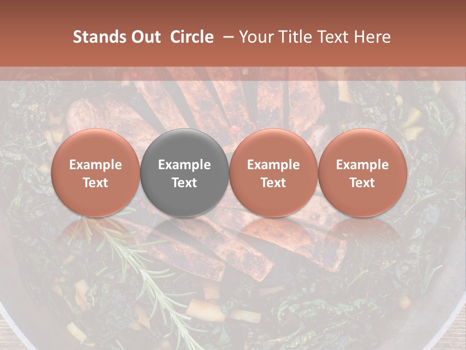 A Pan Filled With Meat And Greens On Top Of A Wooden Table PowerPoint Template