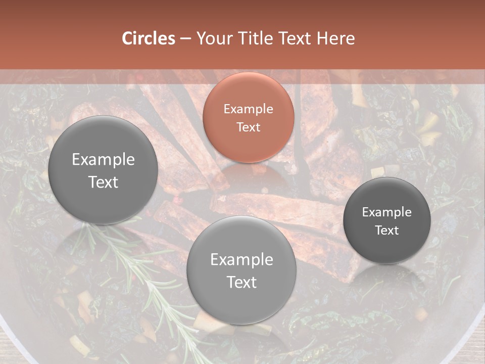A Pan Filled With Meat And Greens On Top Of A Wooden Table PowerPoint Template