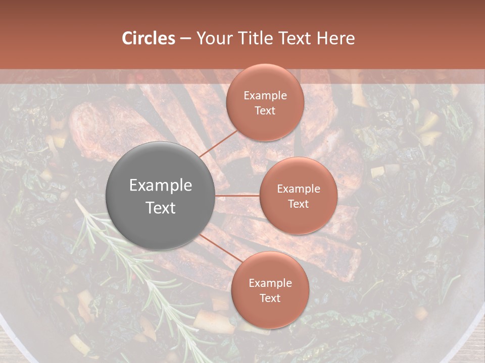A Pan Filled With Meat And Greens On Top Of A Wooden Table PowerPoint Template