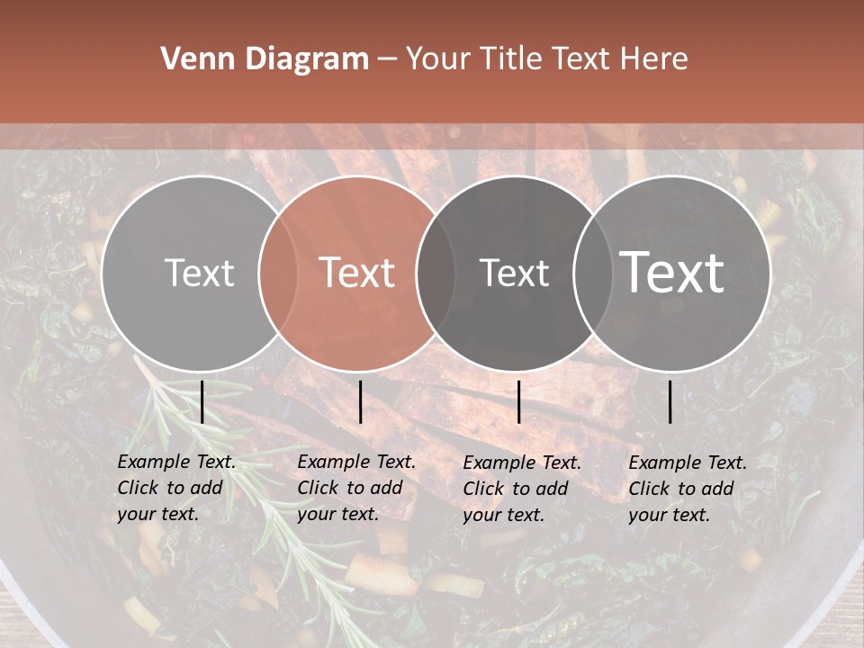 A Pan Filled With Meat And Greens On Top Of A Wooden Table PowerPoint Template