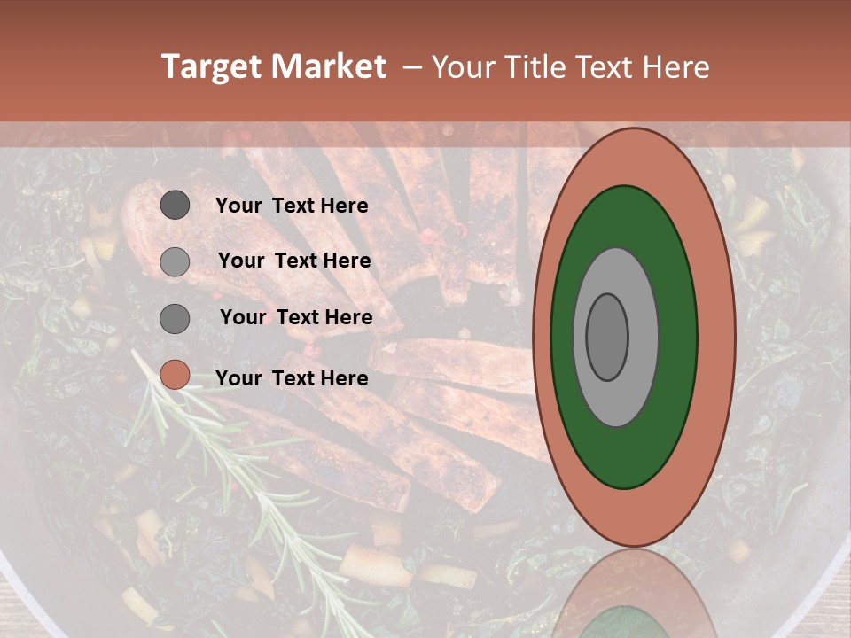 A Pan Filled With Meat And Greens On Top Of A Wooden Table PowerPoint Template