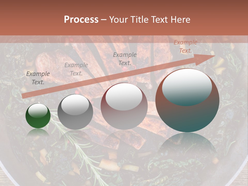 A Pan Filled With Meat And Greens On Top Of A Wooden Table PowerPoint Template